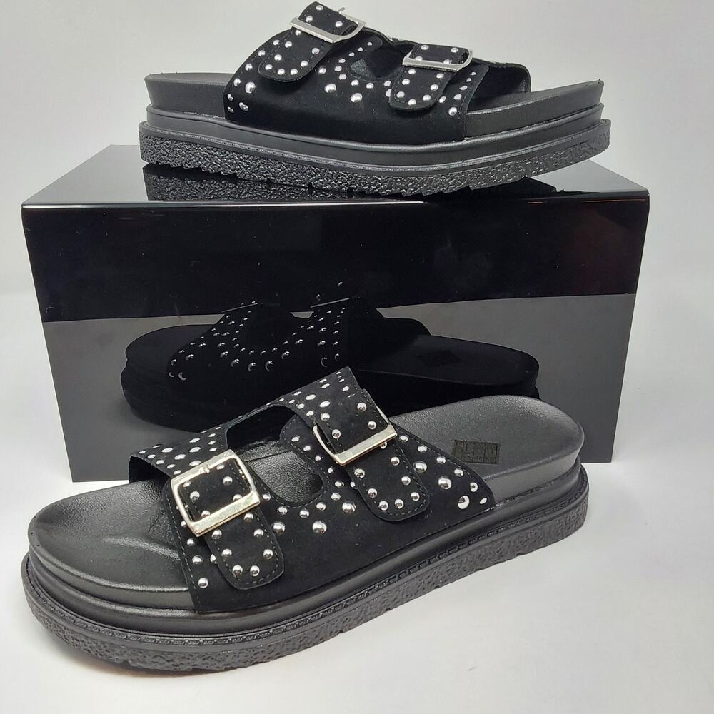 Women's Black Studded Double Buckle Platform Slide Sandals US 10.5 EU 41 New